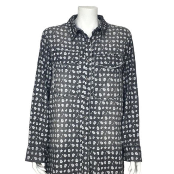 AMO Skull distressed Denim oversized blouse - Picture 2 of 10